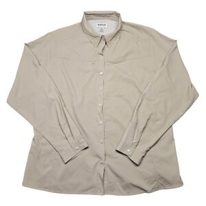 Magellan Sportswear Shirt Mens XL Beige Check Long Sleeve Button Up‎ UPF 30+